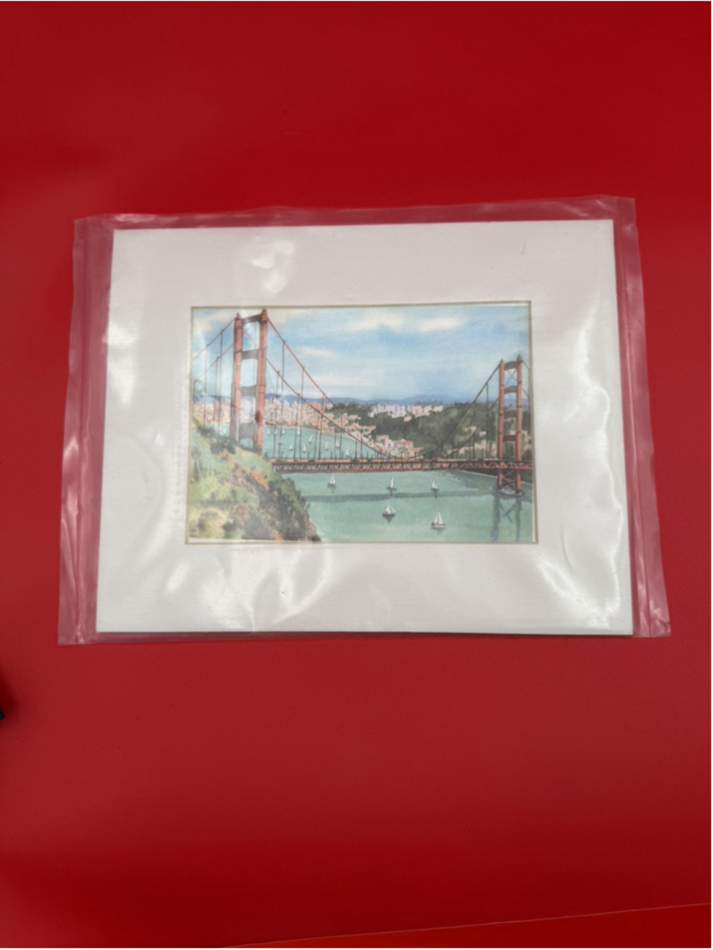 Ellie Marshall Watercolor Print Framed San Francisco Bridge Landmark Matted